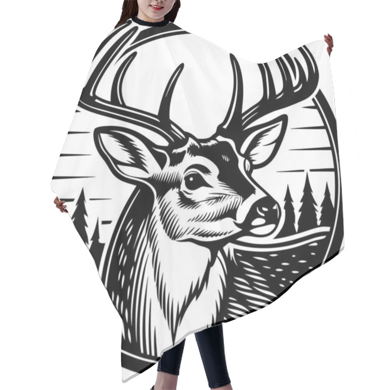 Personality  Woodcut Illustration Of Deer Head Hair Cutting Cape