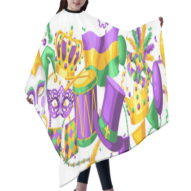 Personality  Mardi Gras Party Seamless Pattern. Carnival Background For Traditional Holiday Or Festival. Hair Cutting Cape