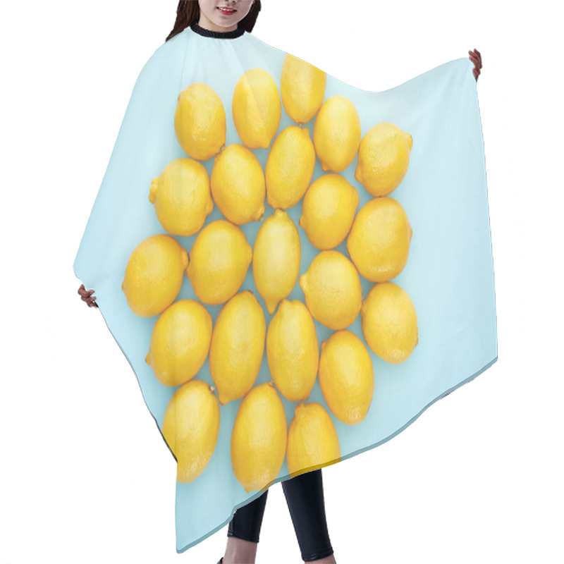 Personality  Top View Of Ripe Yellow Lemons On Blue Background Hair Cutting Cape