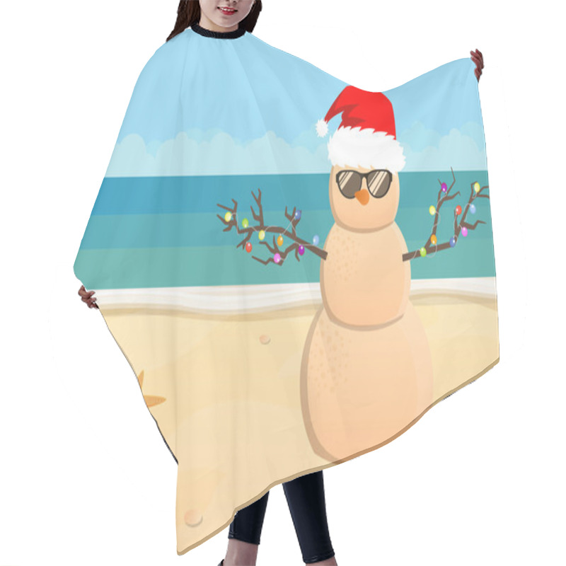 Personality  Snowman Santa Claus On A Sandy Tropical Beach Hair Cutting Cape