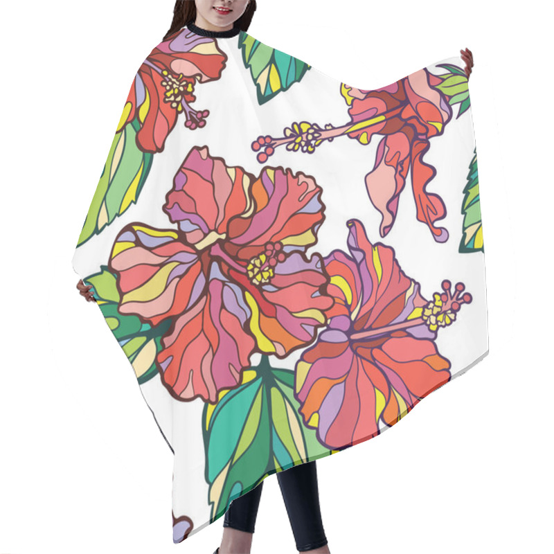 Personality  Hibiscuses Seamless Vector Floral Pattern Hair Cutting Cape