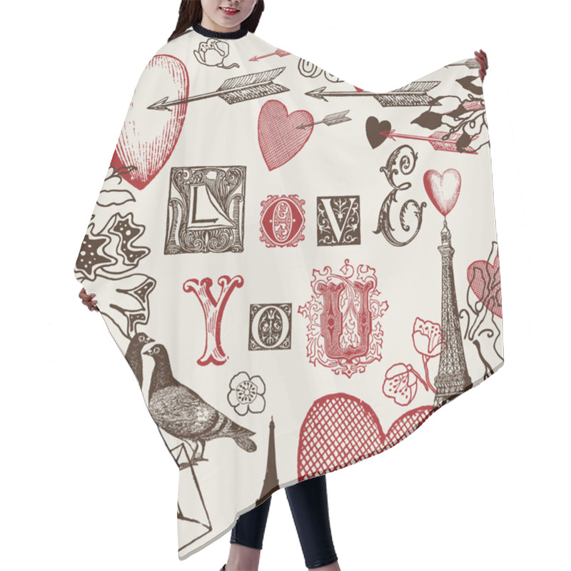 Personality  Assorted Illustration Of Valentine Symbols Hair Cutting Cape