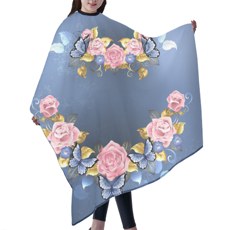 Personality  Garland Of Pink Roses Hair Cutting Cape