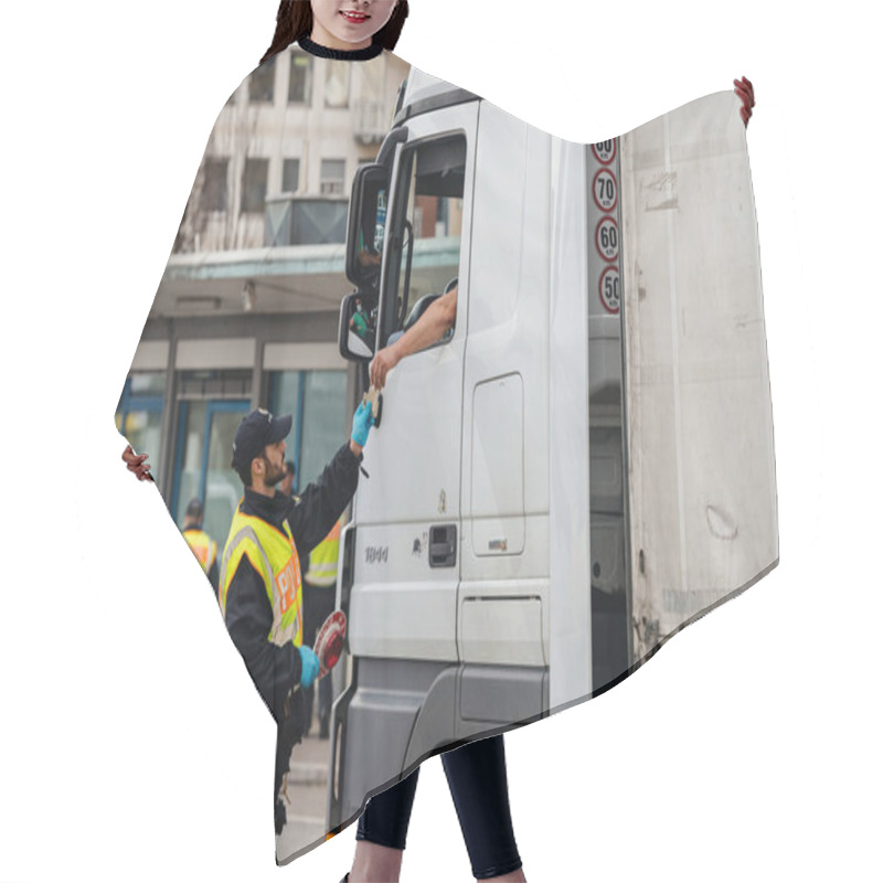 Personality  An Officer Of The Federal Police Checks Truck Driver Permit At The Border Crossing In Kehl Hair Cutting Cape