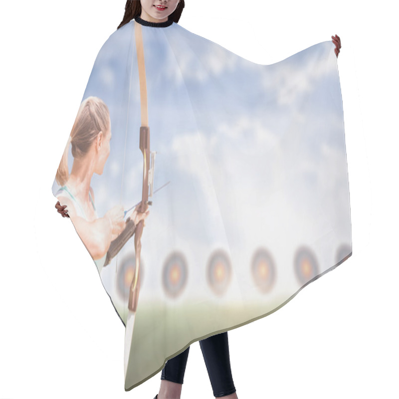 Personality  Sportswoman Practicing Archery Hair Cutting Cape