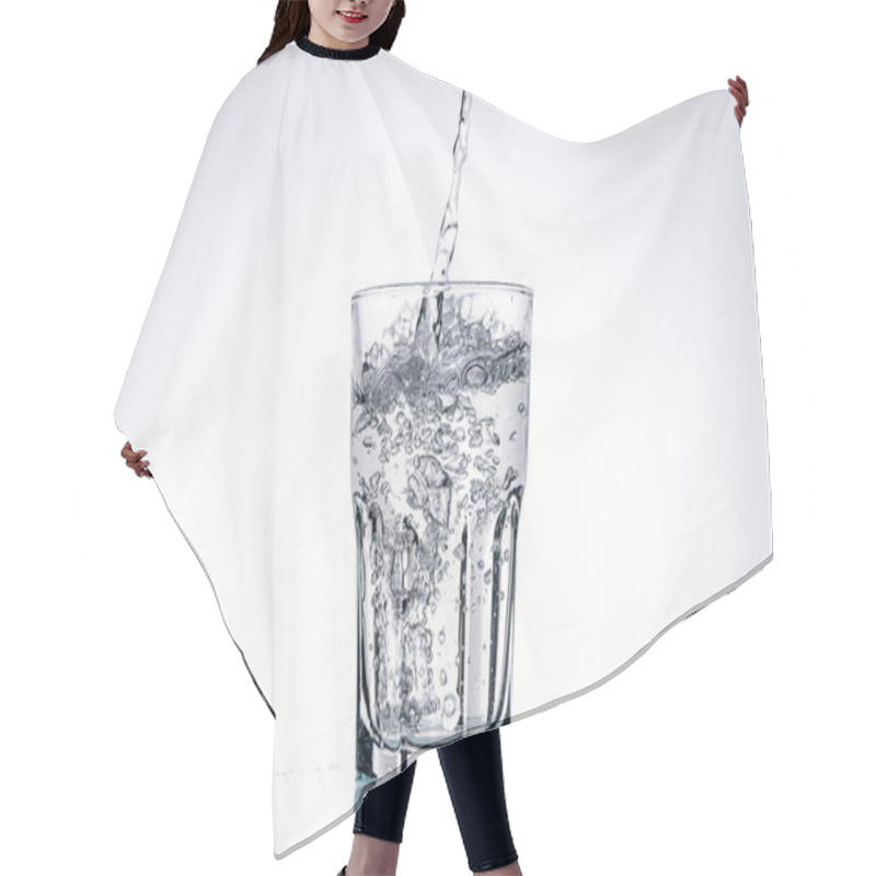 Personality  Water Pouring In Drinking Glass On White Background With Backlit And Copy Space Hair Cutting Cape