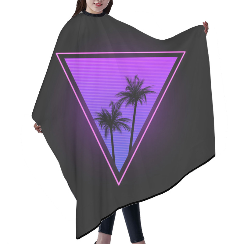 Personality  Triangle With Palm Trees In The Style Of The 1980s. Hair Cutting Cape