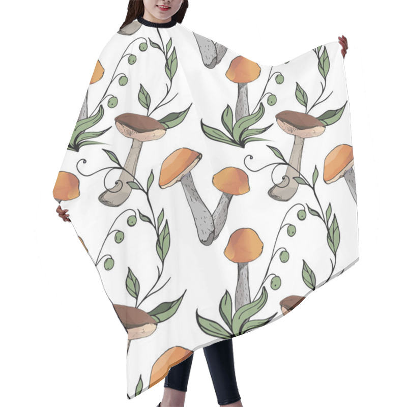 Personality  Mushrooms Edible Vegeterian Organic Mushrooming Seamless Pattern, Illustration. Boletus, Aspen Mushroom, Pattern Hair Cutting Cape