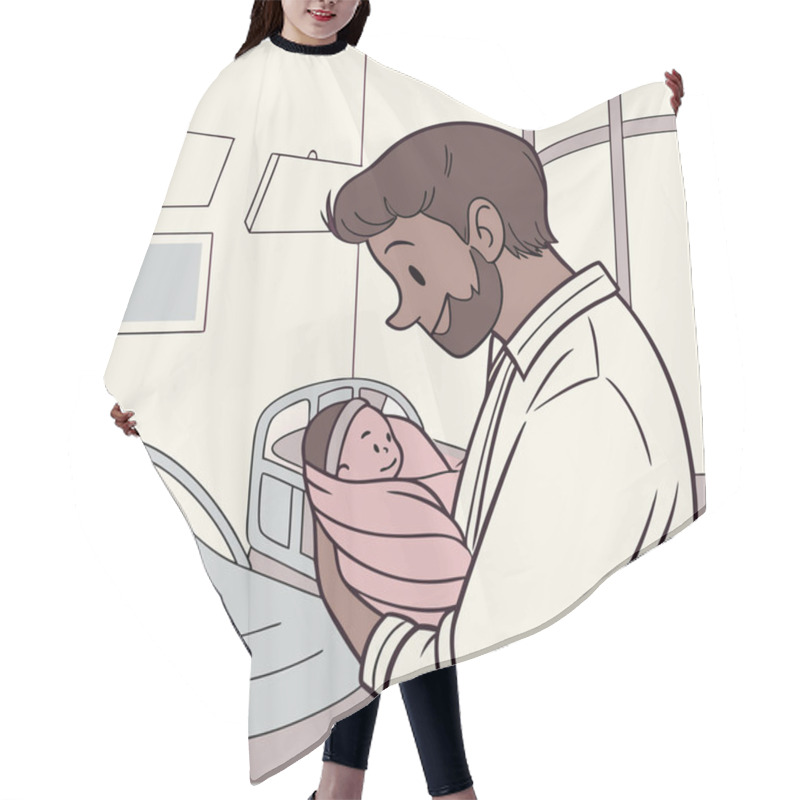 Personality  Happy Father Holds Newborn Baby In Hospital Hair Cutting Cape