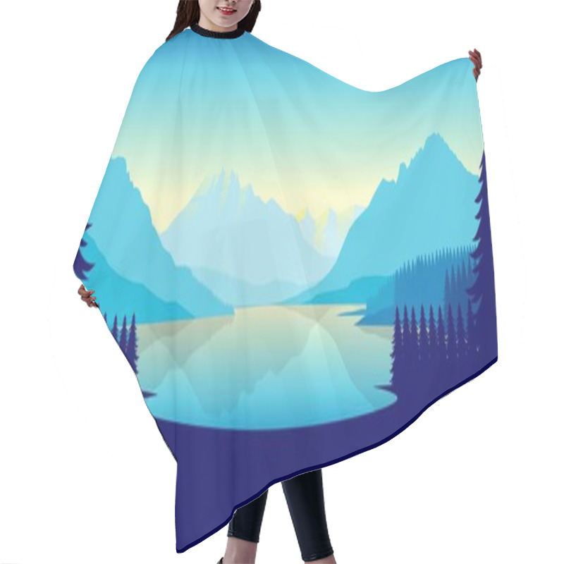 Personality  Blue Mountain Landscape Wallpaper In A Minimalist Flat Design Style Hair Cutting Cape