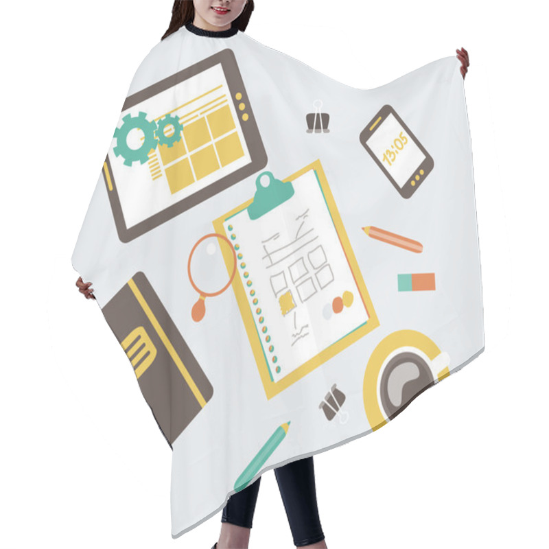 Personality  Flat Modern Illustration, Web Design Development Workflow Hair Cutting Cape