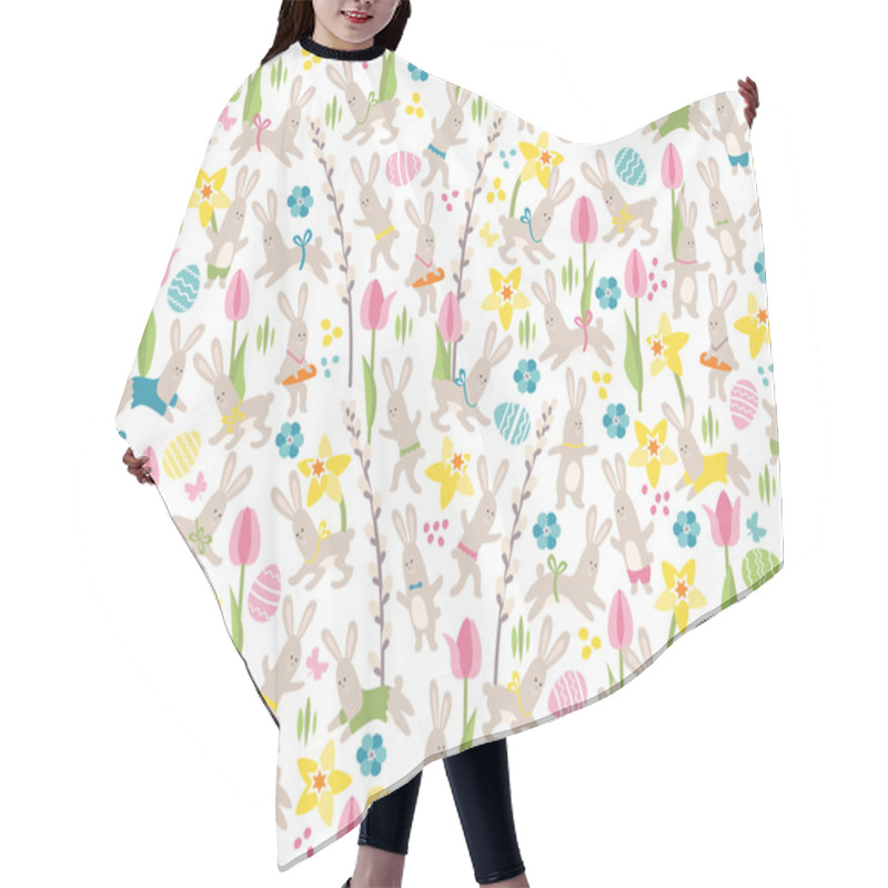 Personality  Seamless Pattern With White Easter Rabbits Hair Cutting Cape