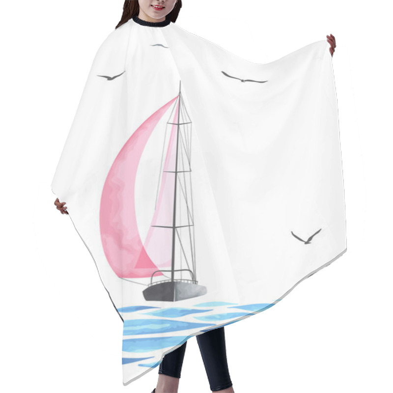 Personality  Boat With Sails And Seagulls Hair Cutting Cape