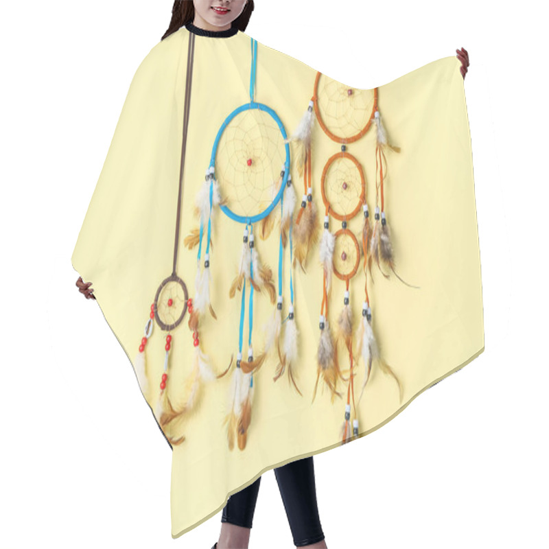 Personality  Beautiful Dreamcatchers On Beige Background Hair Cutting Cape