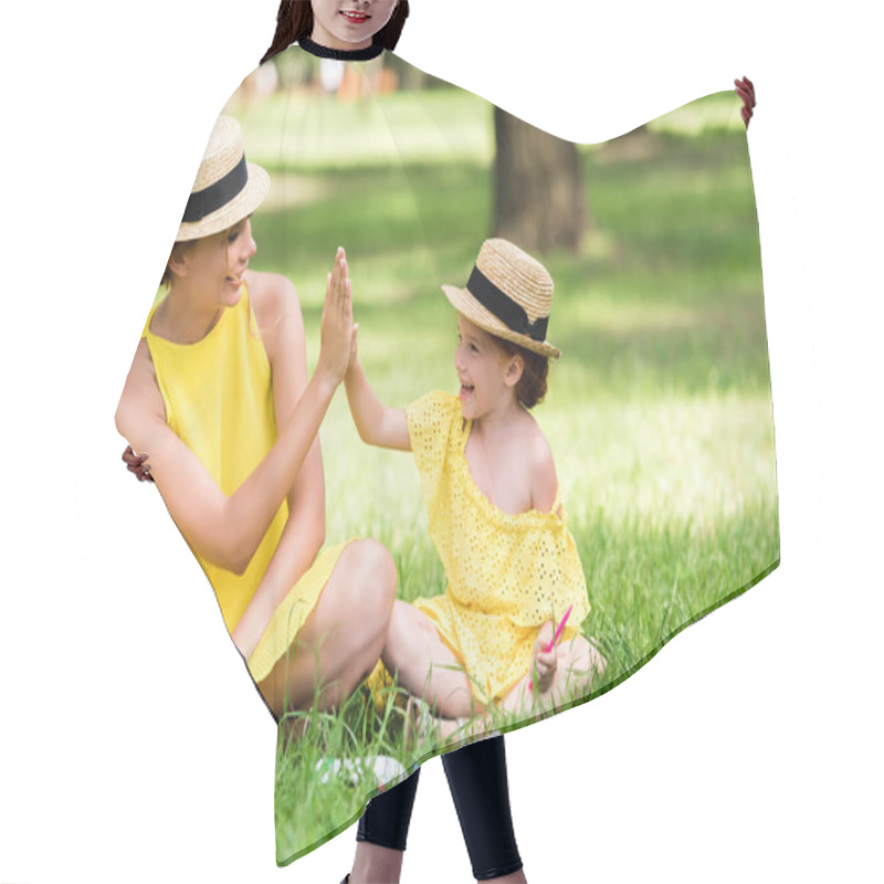 Personality  Mother And Daughter Playing In Park  Hair Cutting Cape