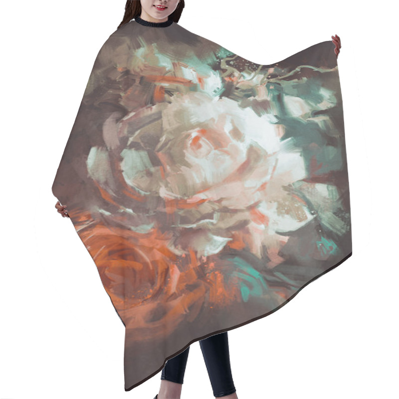 Personality  Bouquet Of Roses With Oil Painting Style Hair Cutting Cape