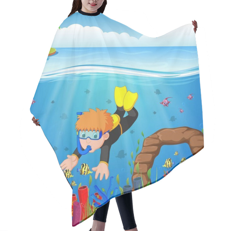 Personality  Cartoon Boy Diving In The Sea Hair Cutting Cape