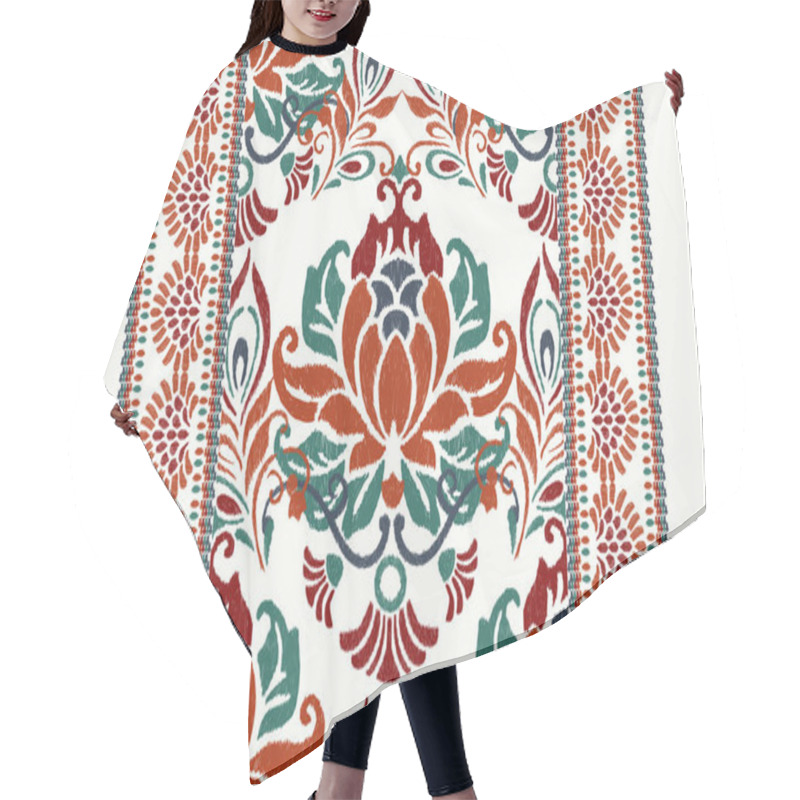 Personality  Ikat Floral Paisley Embroidery On White Background.Ikat Ethnic Oriental Pattern Traditional.Aztec Style Abstract Vector Illustration.design For Texture,fabric,clothing,wrapping,decoration,scarf,carpet Hair Cutting Cape