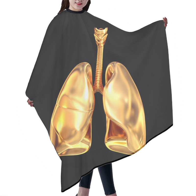 Personality  Golden Lungs On Black  Background. Hair Cutting Cape