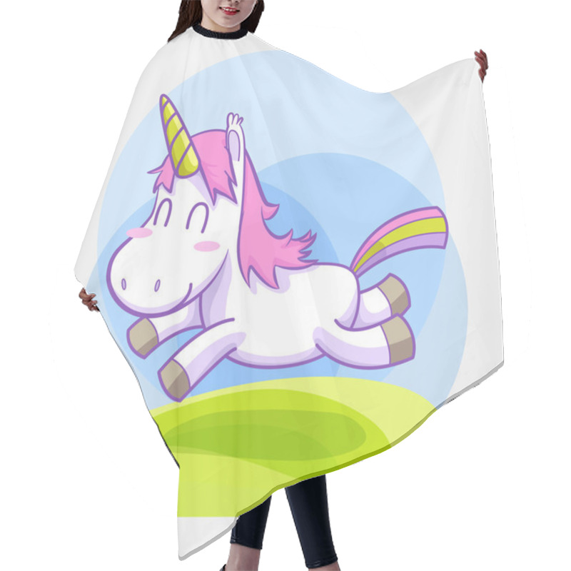 Personality  Unicorn Smile Running Vector Cartoon Hair Cutting Cape