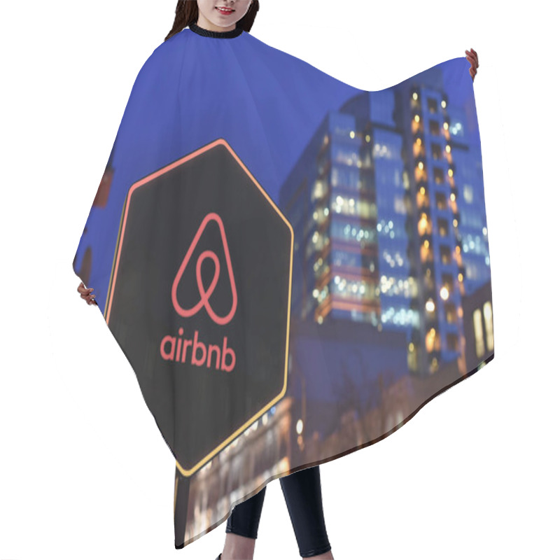 Personality  Kyiv, Ukraine - 01.22.18: Signboard Of Airbnb, Inc. -  Vacation Rental Online Marketplace Company Hair Cutting Cape