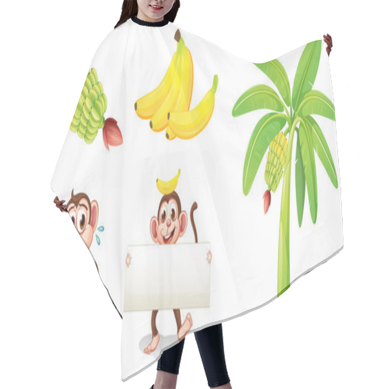 Personality  Bananas And Monkeys With An Empty Signboard Hair Cutting Cape