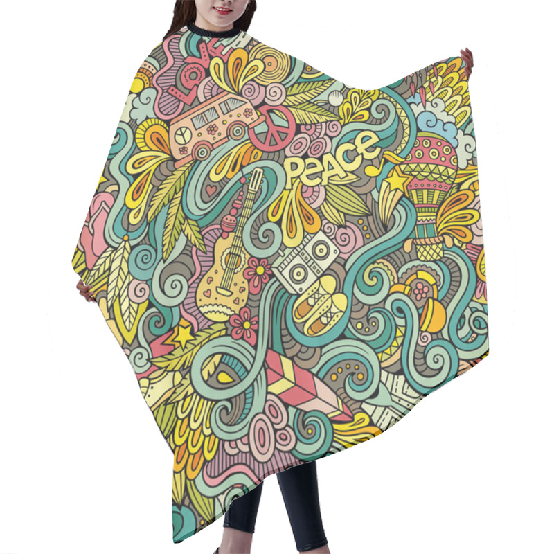 Personality  Cartoon Hand-drawn Doodles On The Subject Of Hippie Style Theme Hair Cutting Cape