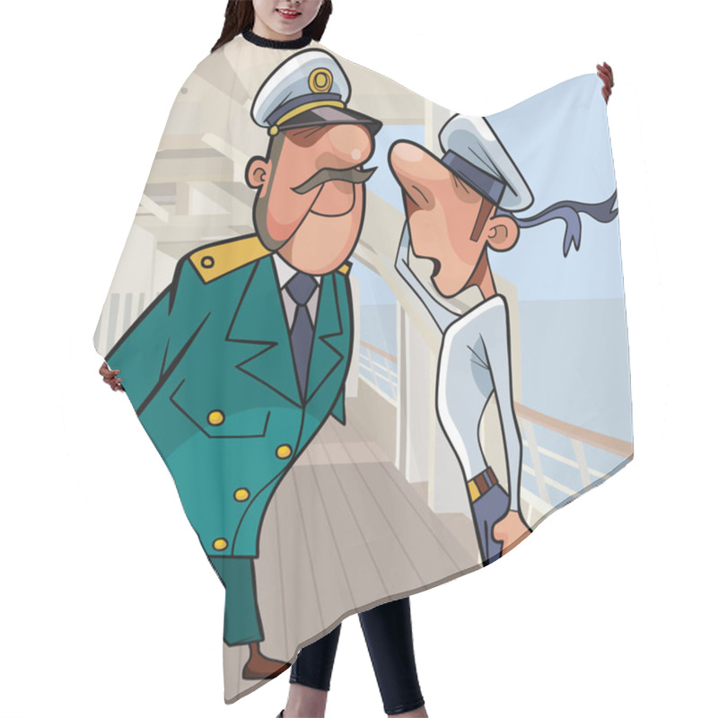 Personality  Cartoon Sailor Reports To Captain On Deck Of Ship Hair Cutting Cape