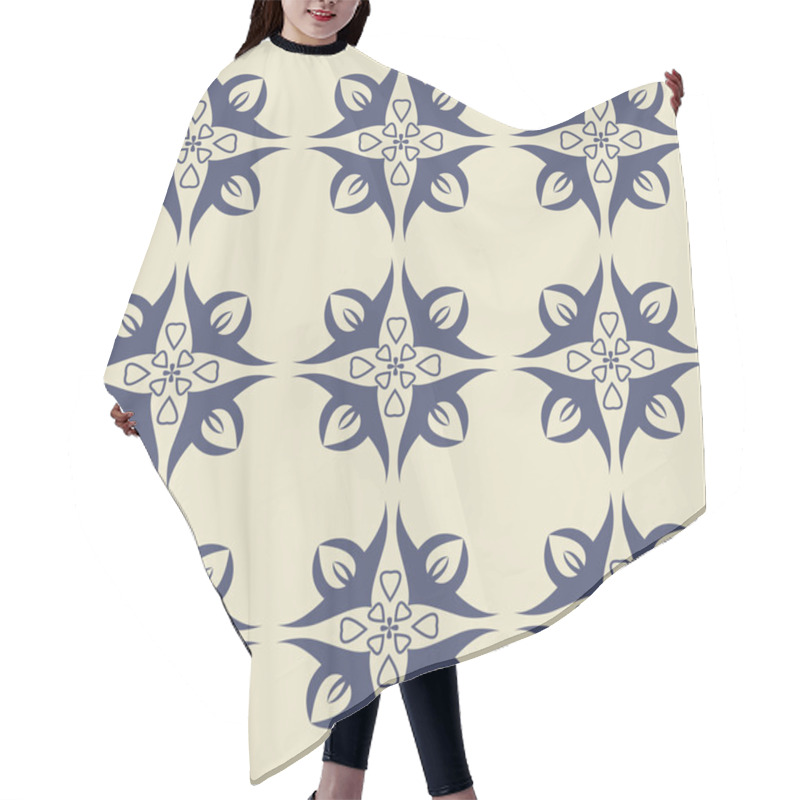 Personality  Gorgeous Seamless  Pattern From Dark Blue And White Floral Ornaments. Hair Cutting Cape