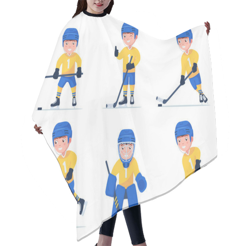 Personality  Set Of Boy Hockey Player Playing With A Stick Hair Cutting Cape