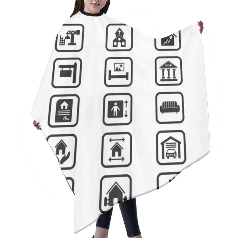 Personality  15 Set Of Real Estate Icons Isolated On White Background... Hair Cutting Cape