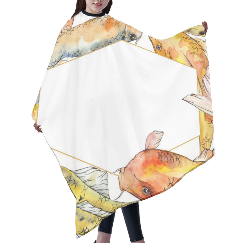 Personality  Watercolor Aquatic Underwater Tropical Fish Set. Red Sea And Exotic Fishes Inside: Goldfish. Frame Border Square. Hair Cutting Cape