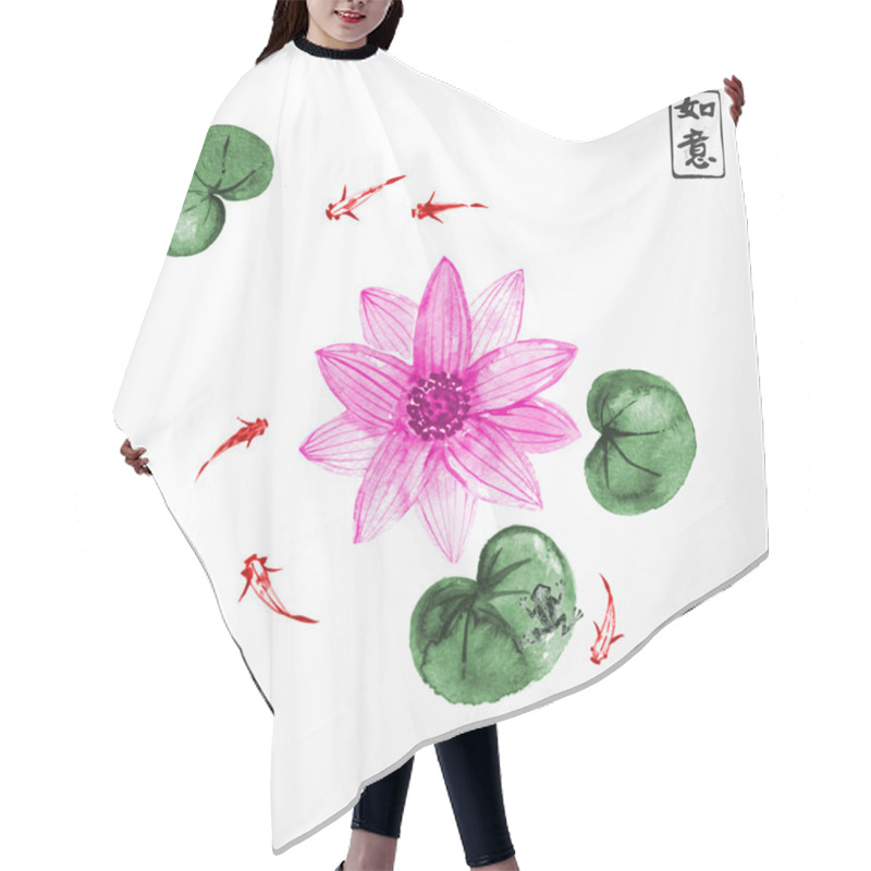 Personality  Lotus Flower And Little Fishes In Pond Hair Cutting Cape