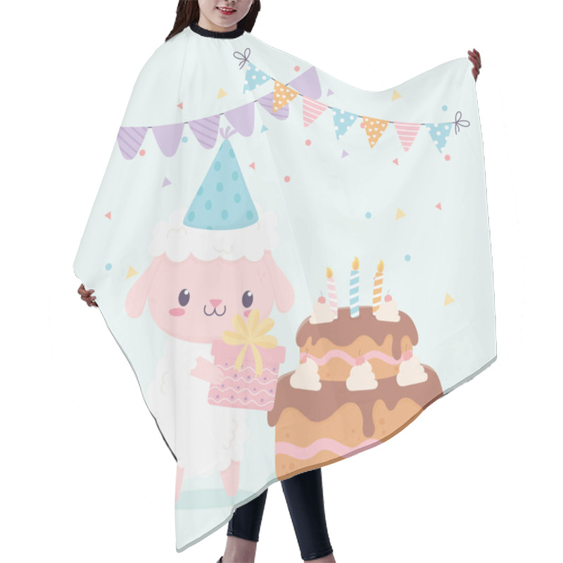 Personality  Happy Birthday Sheep Gift Cake Pennants Celebration Decoration Card Hair Cutting Cape