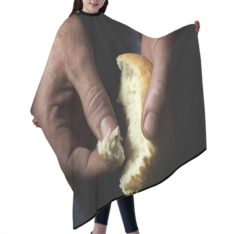 Personality  Poverty, Hands With Bread Hair Cutting Cape