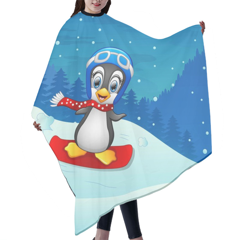 Personality  Snowboarding Penguin Cartoon Hair Cutting Cape