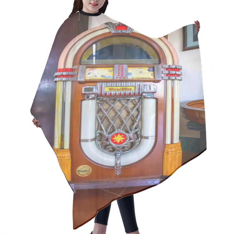 Personality  Havana, Cuba - 08 December 2018: Jukebox In Hotel Nacional De Cuba - Automated Retro Music-playing Device. Havana, Cuba.  Hair Cutting Cape