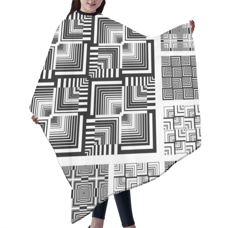 Personality  Seamless Patterns Set In Op Art Design. Hair Cutting Cape