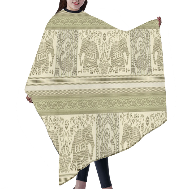 Personality  Seamless Peacock And Elephant Border With Traditional Asian Design Elements Hair Cutting Cape