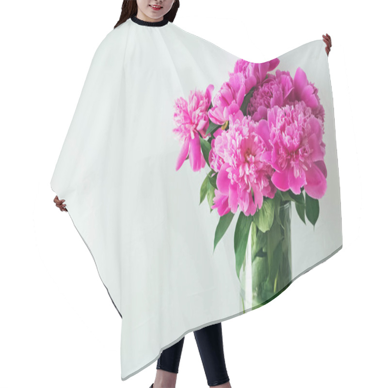 Personality  Pink Peonies In Glass Vase Near The White Wall With Copy Space Hair Cutting Cape