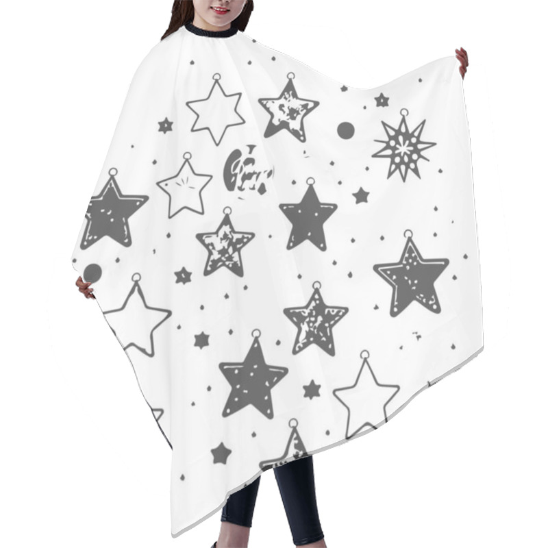 Personality  Hand Drawn Starburst Pattern,  Grunge Texture, Monochrome Stars Hair Cutting Cape