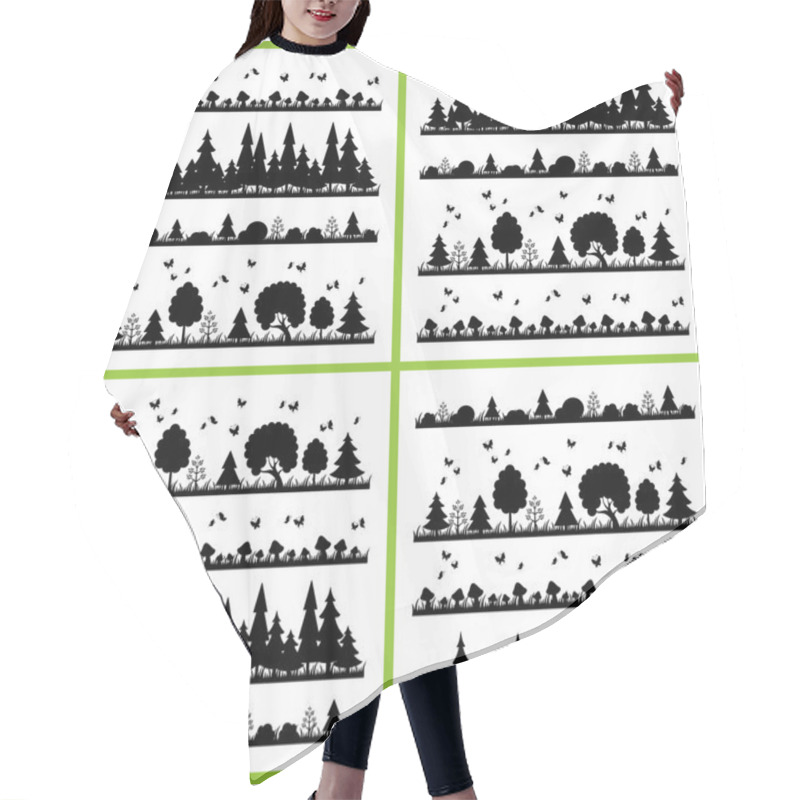 Personality  Composition Black Forest On A White Background Flat Style Trees Hair Cutting Cape