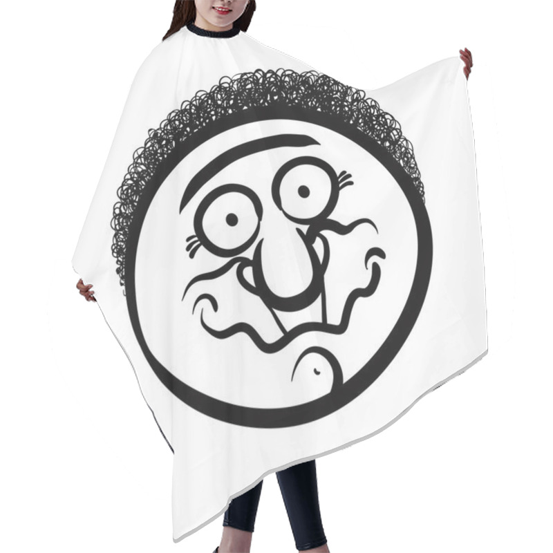 Personality  Funny Cartoon Face, Black And White Lines Vector Illustration. Hair Cutting Cape