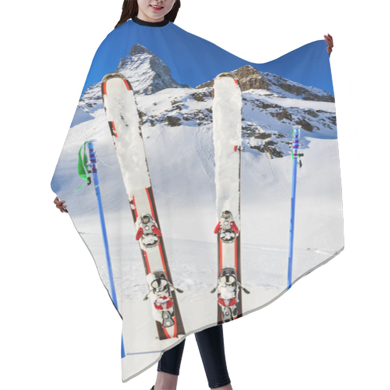 Personality  Mountains And Ski Equipments On Ski Run Hair Cutting Cape