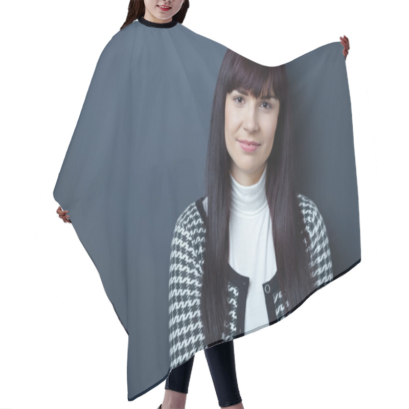 Personality  Attractive Young Woman With A Pensive Expression Hair Cutting Cape