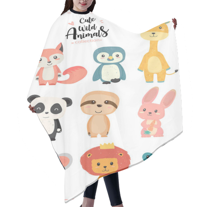 Personality  Cute Nursery Wild Animal Pastel Hand Drawn Collection  Fox  Penguin, Giraffe, Panda, Sloth,rabbit, Koala, Lion, Frog Hair Cutting Cape