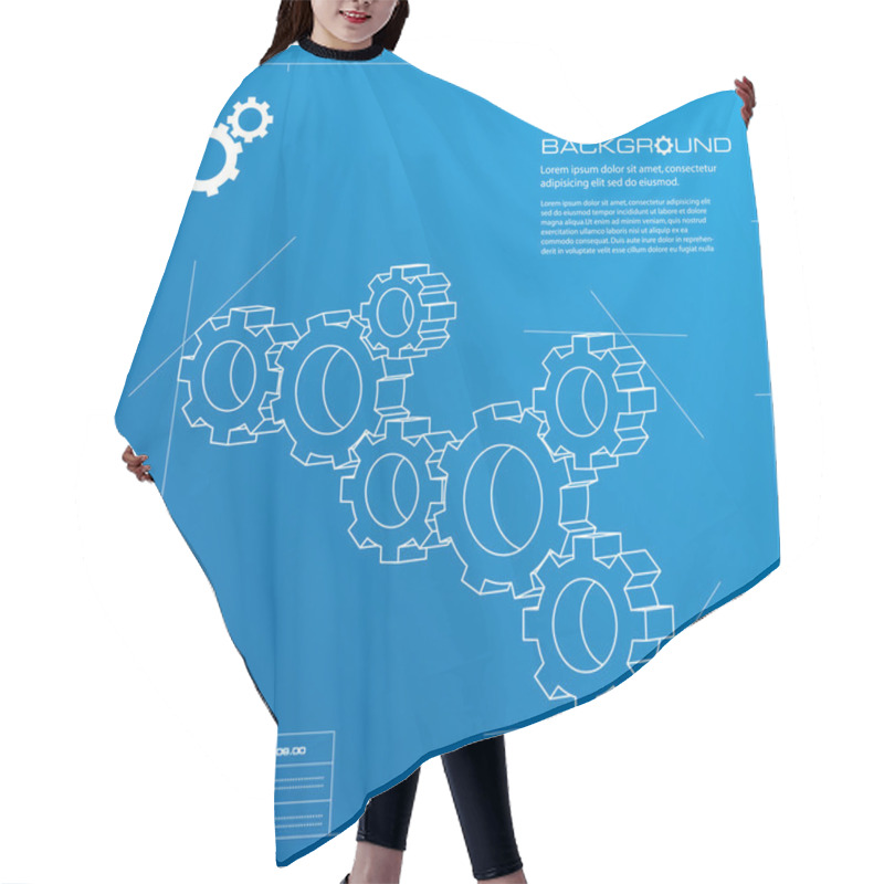 Personality  Gears Blueprint Background. Vector. Hair Cutting Cape