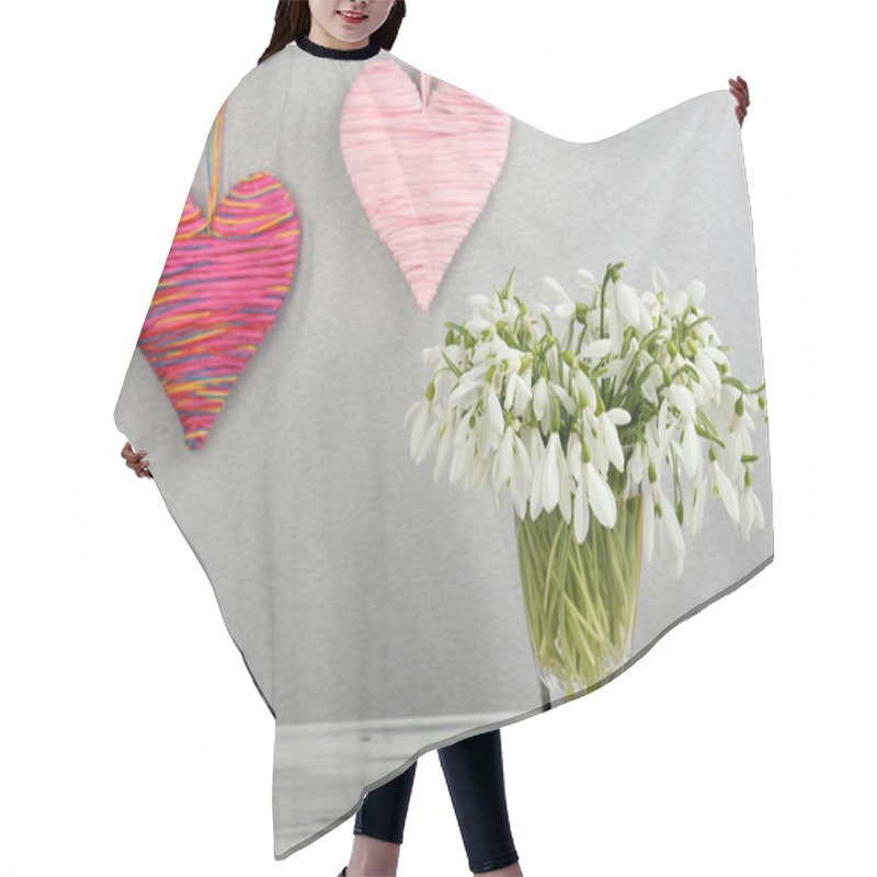 Personality  Beautiful Snowdrops In Vase With Hearts On Grey Background Hair Cutting Cape