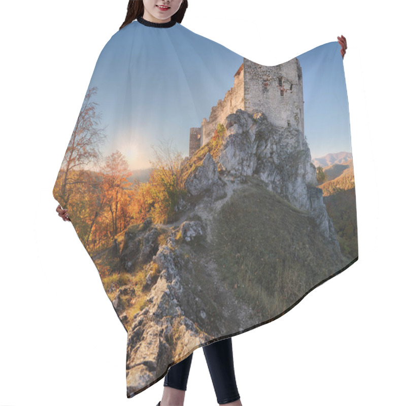 Personality  Slovakia - Ruin Of Castle Uhrovec At Nice Autumn Sunset Landscap Hair Cutting Cape