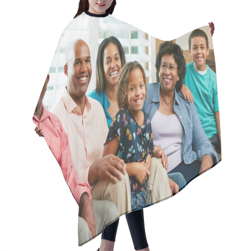 Personality  Portrait Of Multi Generation Family Hair Cutting Cape